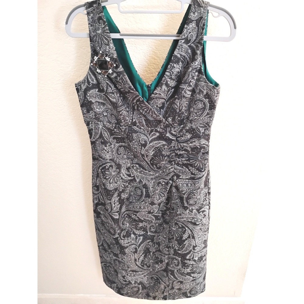 Donna Ricco NY Paisley Metallic Sheath Dress  glam cocktail party whimsygoth